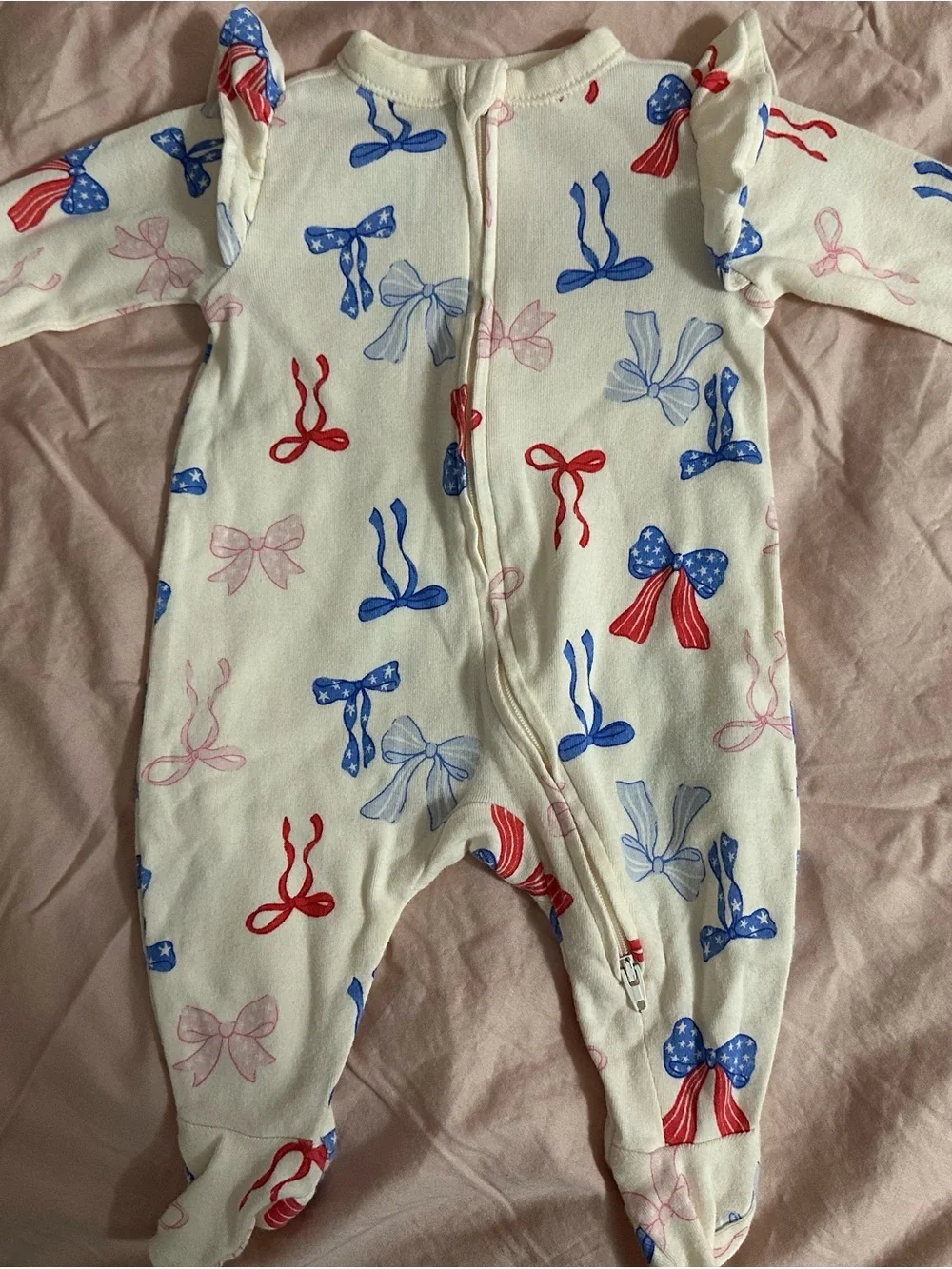 Old Navy White Footed One-Piece with Red, Blue & Pink Bow Print
